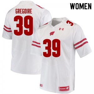 Women's Wisconsin Badgers NCAA #39 Mike Gregoire White Authentic Under Armour Stitched College Football Jersey QJ31J07DA
